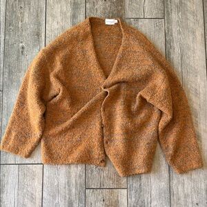 Oversized Orange Boucle Cardigan Sweater